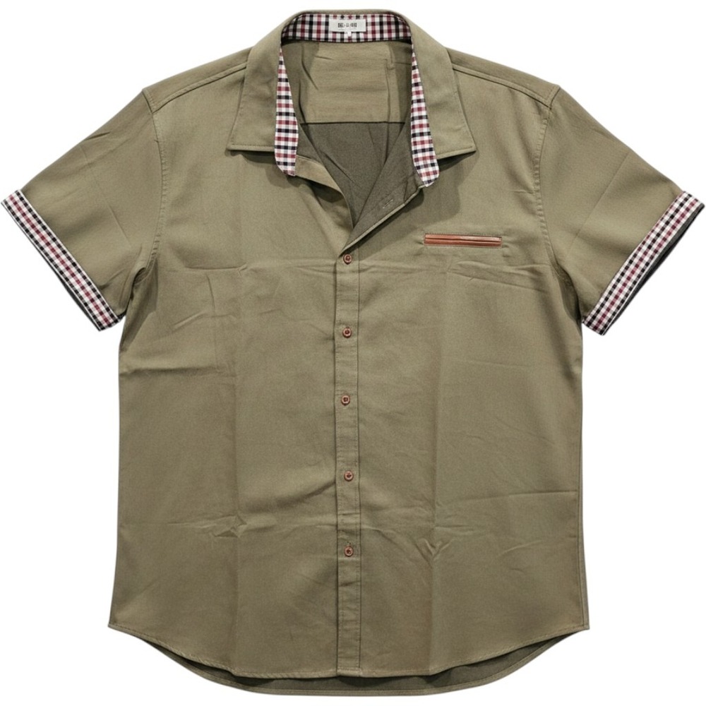 Coofandy Mens Green 3XL Button Down Short Sleeve Stretch Shirt Preppy